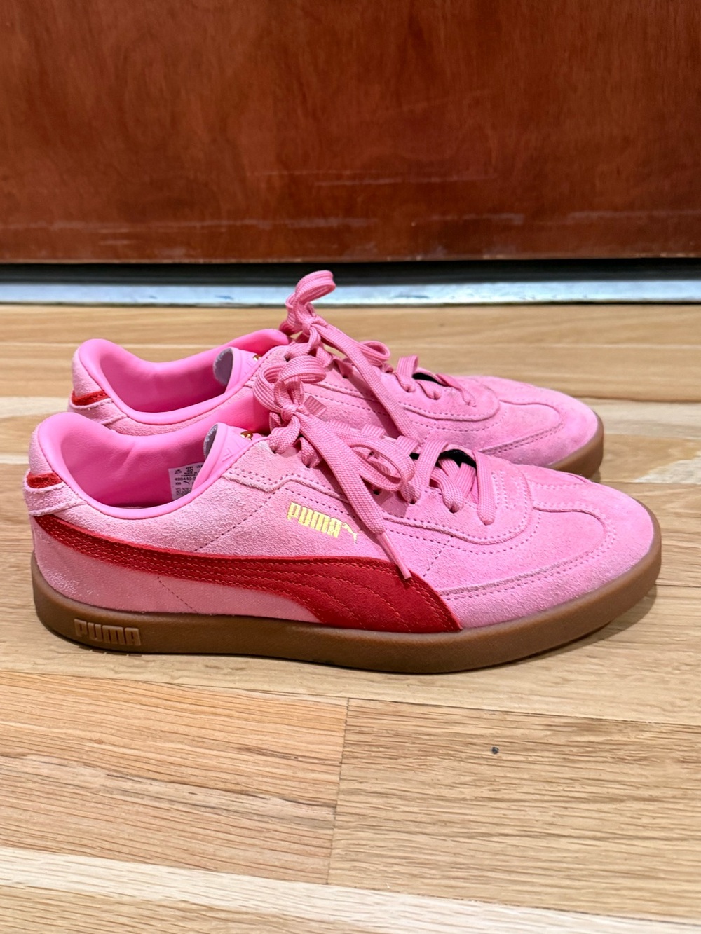Puma Women’s Pink Suede Sneakers with Red Stripe